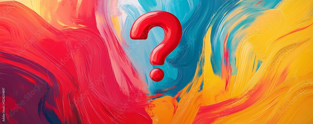 Poster vibrant abstract background with a prominent red question mark, creating an air of intrigue and ambi