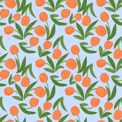seamless colorful tulip pattern for fabric with light blue background