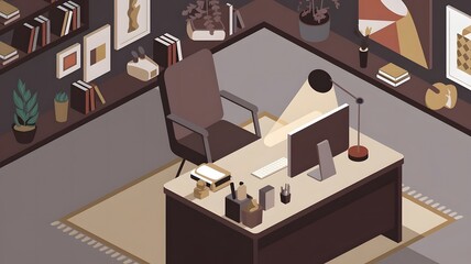 A minimalist isometric illustration of a modern office space.