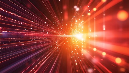 Obraz premium Digital Data Streams Converge in Bright, Radiant Burst of Light and Energy: Abstract Technology Background