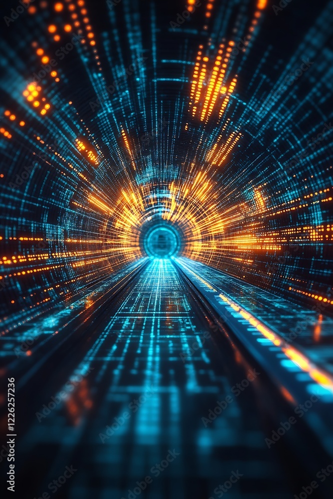 Poster conceptual digital light tunnel for technology and ai innovations : generative ai