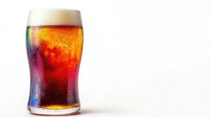 A striking glass of colorful beer, with a vivid, eye-catching hue, isolated on a white background.