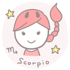 シンプルかわいい女の子のさそり座イラスト 英語・シンボル入り