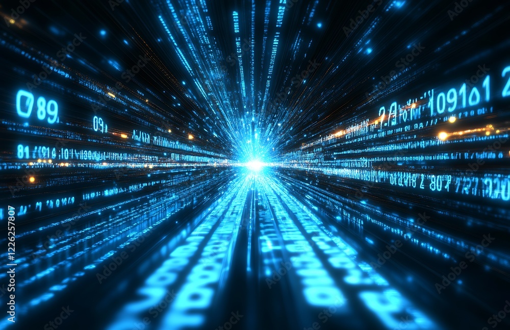 Aufkleber Fast-moving digital data stream illustrating future-ready technology and connectivity : Generative AI