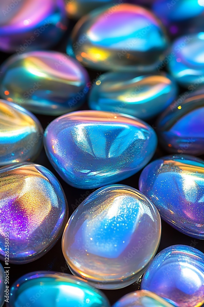 Poster Group of Colorful Iridescent Stones with Glossy Texture : Generative AI