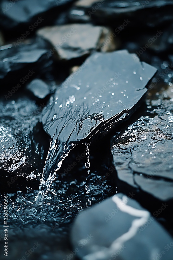 Aufkleber Serene Close-Up of Water Flowing Over Slate Rocks in a Natural Stream Setting : Generative AI