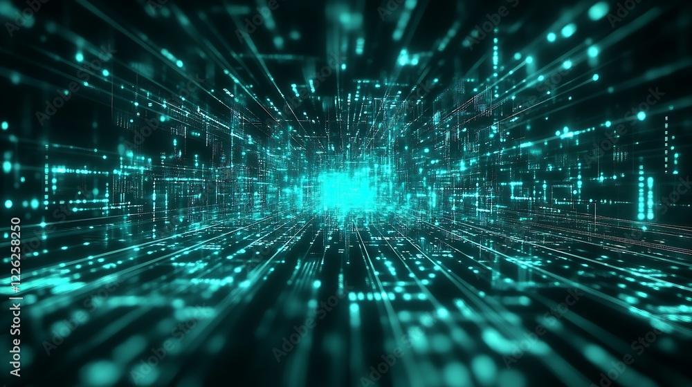 Poster Illuminated teal digital pathways representing future tech communication : Generative AI