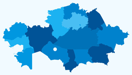 Fototapeta premium Map of Kazakhstan with regions. A simple country border map with regional divisions. Light blue color palette. Vector illustration of the Republic of Kazakhstan with administrative divisions.