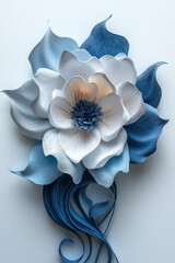 A large, stylized flower composed of layered petals in shades of white and blue. Generative AI