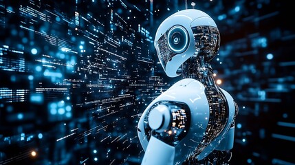 Cutting-Edge Humanoid Robot Analyzing Data in a Cybernetically Enhanced Digital Landscape : Generative AI