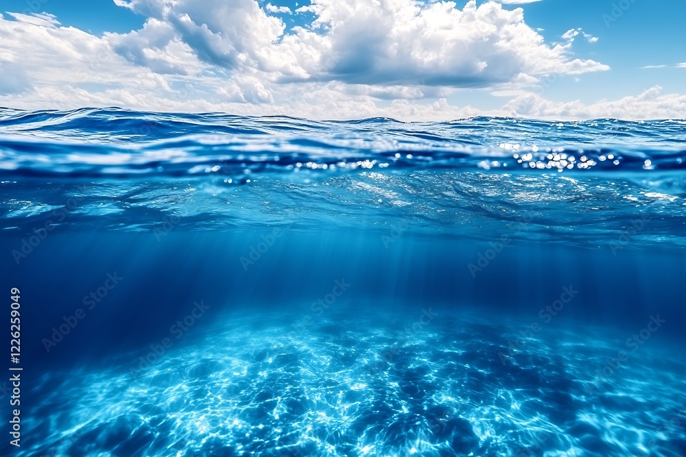 Poster vibrant sunlit ocean surface and pristine underwater view : generative ai