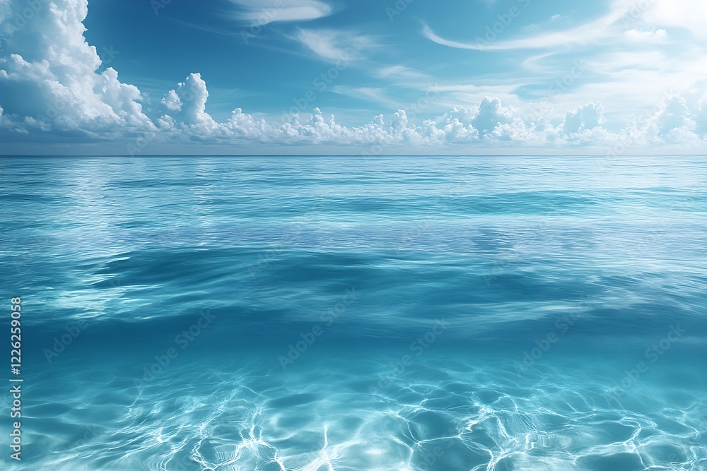 Poster crystal clear ocean waters with soft cloud reflections : generative ai