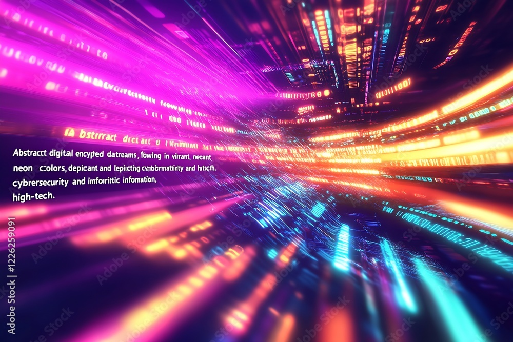 Aufkleber Dynamic Neon Patterns Illustrating Cybersecurity in a Digital Realm : Generative AI