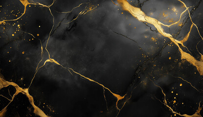 Black marble background with gold veins and speckles, creating a luxurious and elegant texture, Generative AI