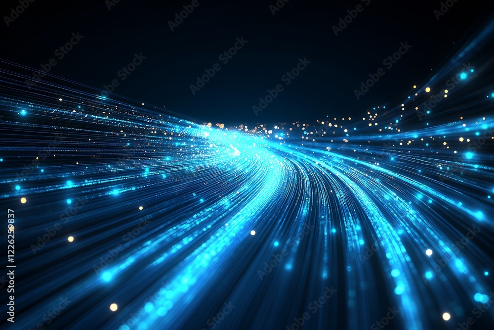 Leinwandbilder vibrant blue and gold light waves portraying high-speed data transmission and networking : generativ