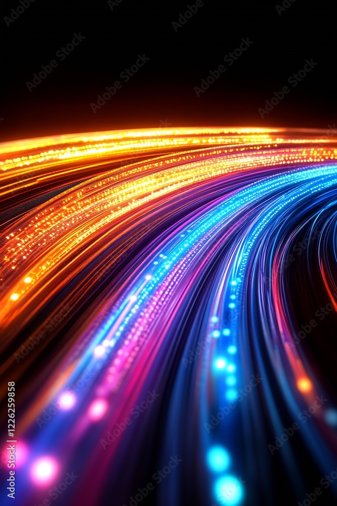Aufkleber abstract neon streaks creating fluid motion for innovative technology background : generative ai