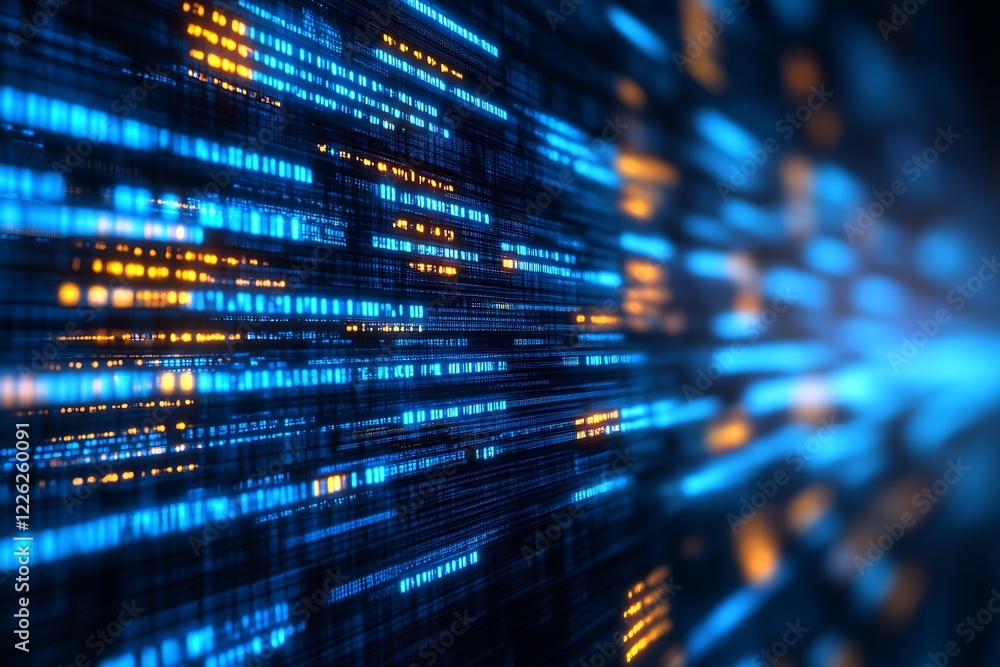 Aufkleber Dynamic Digital Light Patterns in Motion Blurred Abstract Technology Background : Generative AI