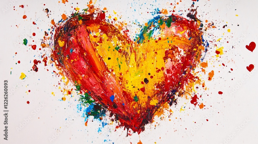 Poster abstract painting of a heart shape using vivid colors and bold brushstrokes, conveying intense emoti