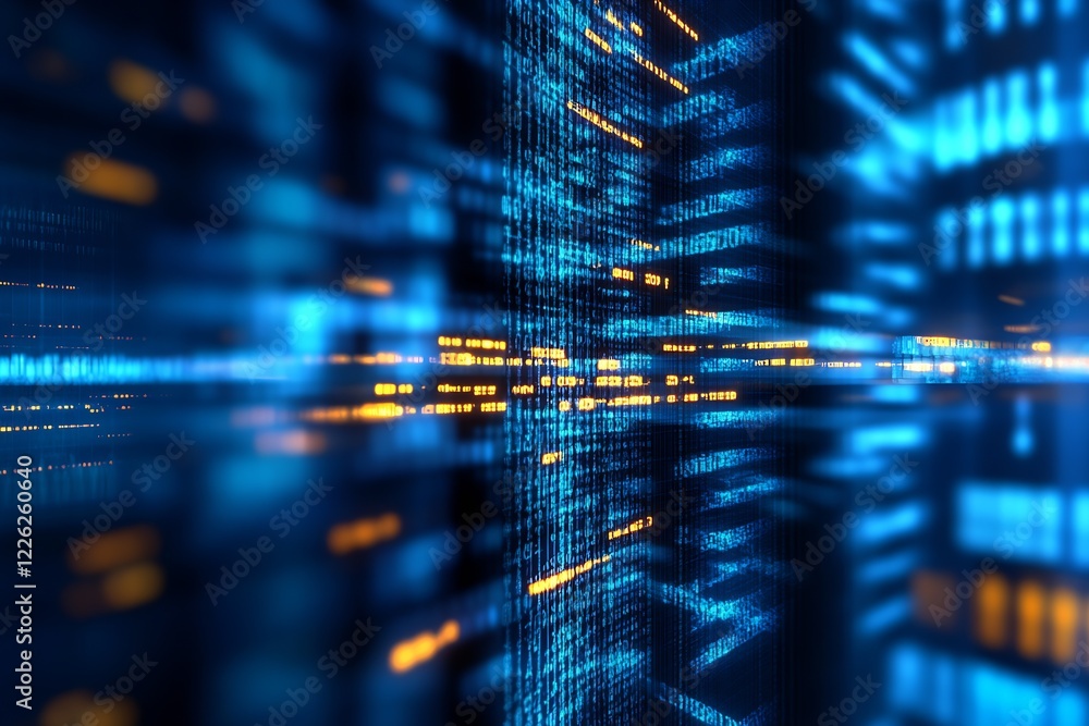Poster blue and orange pixelated digital background for modern tech concepts : generative ai