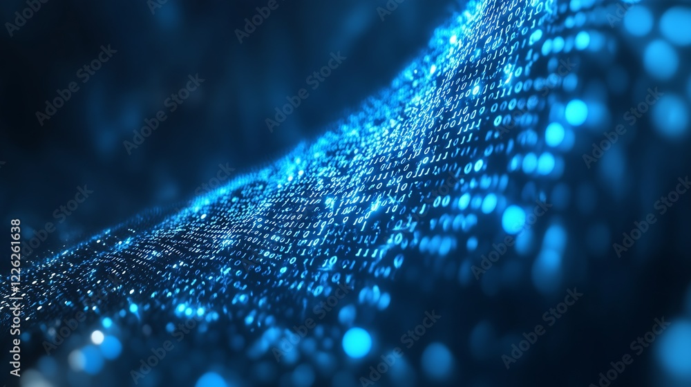 Poster abstract illuminated dotted wave in technology blue theme : generative ai