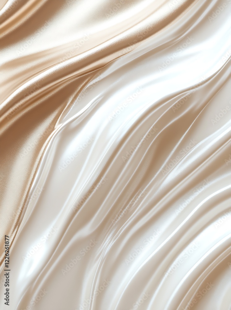 Poster Sophisticated Iridescent Satin Texture with Luxurious Gold and White Flowing Design : Generative AI
