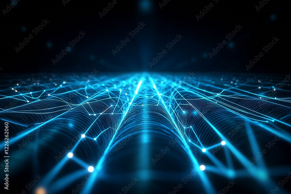 Poster High-Tech Virtual Network with Vibrant Blue Lines and Digital Texture : Generative AI