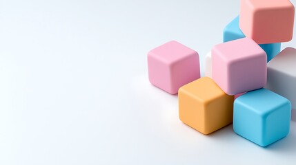 Obraz premium Pastel-colored cubes arranged on a white background.
