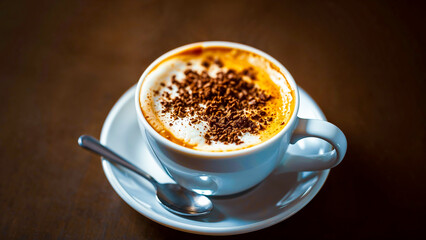 Fototapeta premium Creamy Cappuccino Topped with Chocolate Shavings
