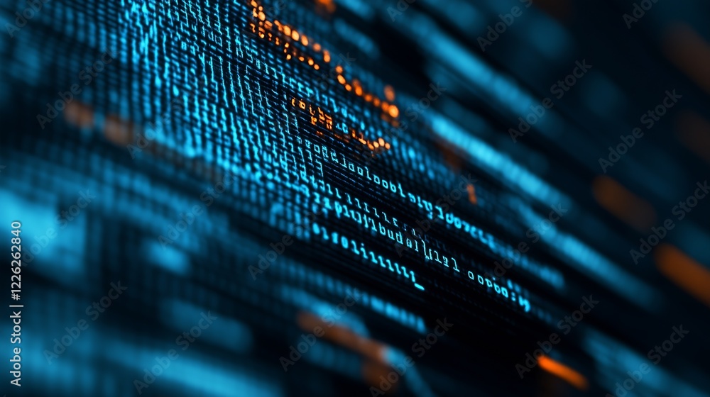 Poster Closeup of Binary Code Flow in Cyber Matrix Technology Background : Generative AI
