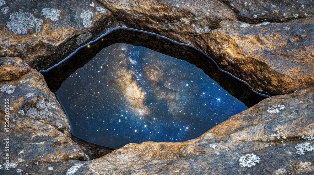 Canvas Prints reflections of stars in a rocky pool with milky way view above