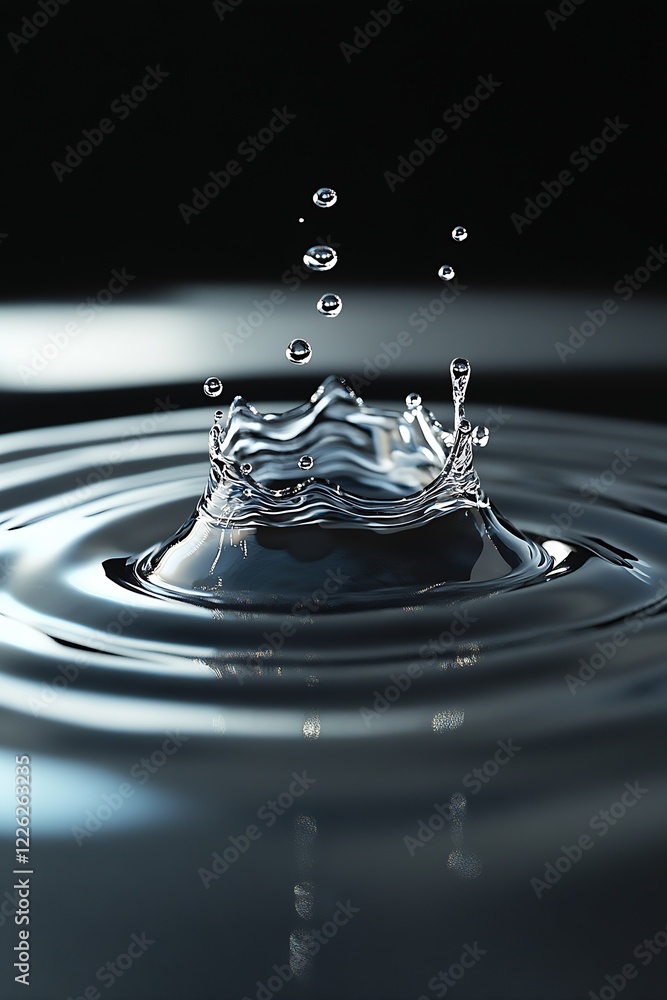 Poster high-speed capture of water splash with intricate patterns on glossy surface : generative ai