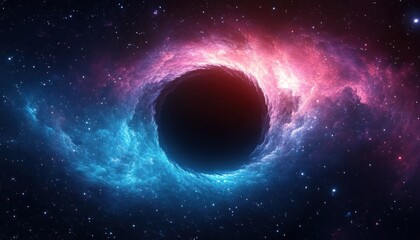 Fototapeta premium Cosmic Black Hole Surrounded by Swirling Galaxies in Abstract Digital Art