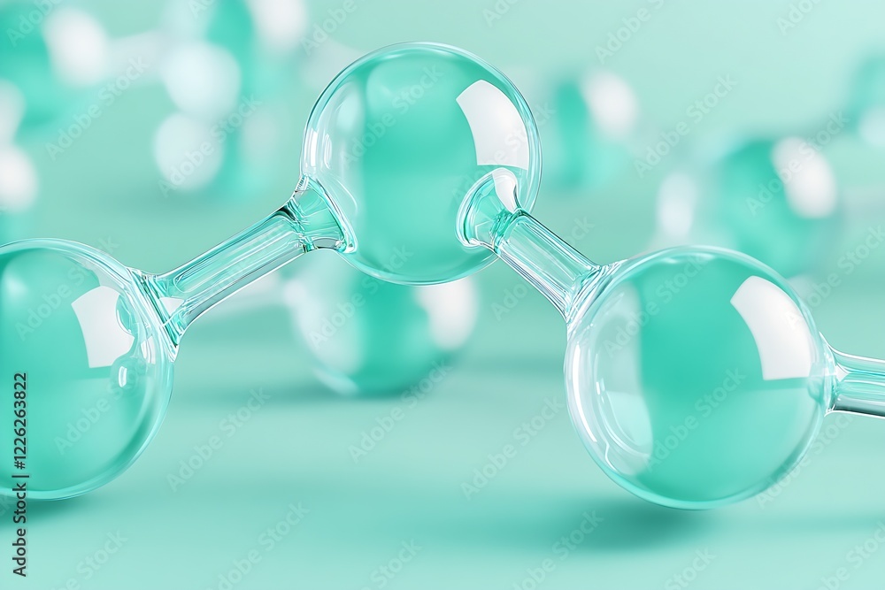Poster Macro View of Methane Molecular Structure with Glass-like Spheres in Aqua Hue : Generative AI