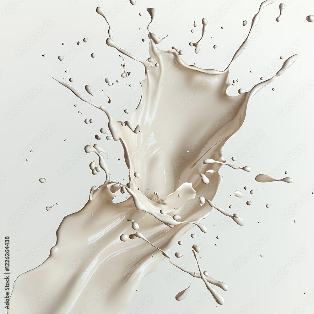 Poster Dynamic splash of beige liquid captured in motion against a white background for elegance and fluidity concepts : Generative AI