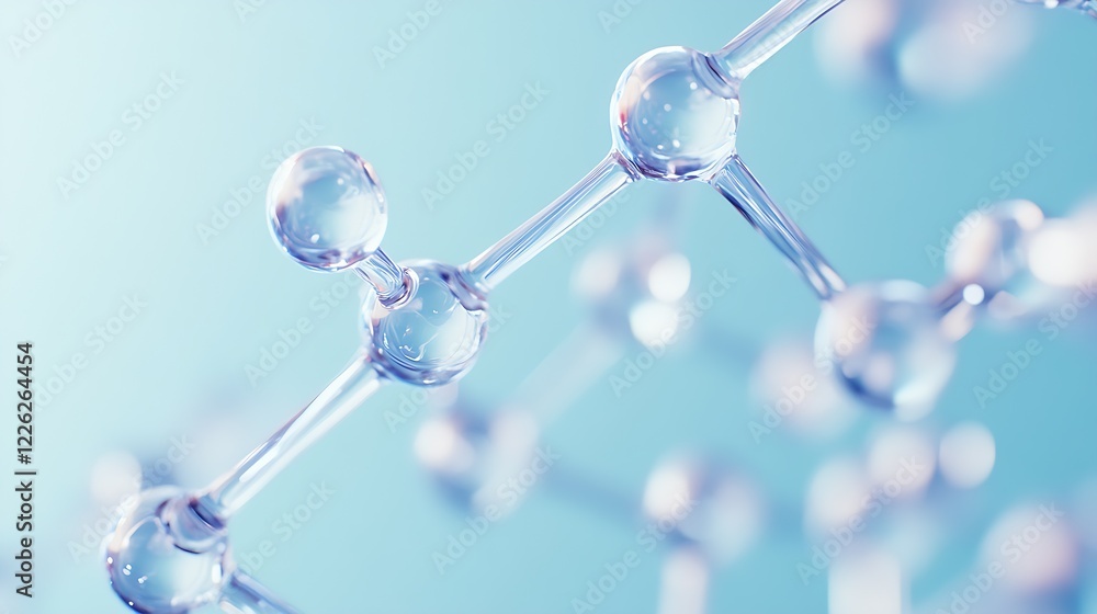 Aufkleber Abstract Microscopic Molecular Structure on Soft Blue Background Displaying Precision : Generative AI