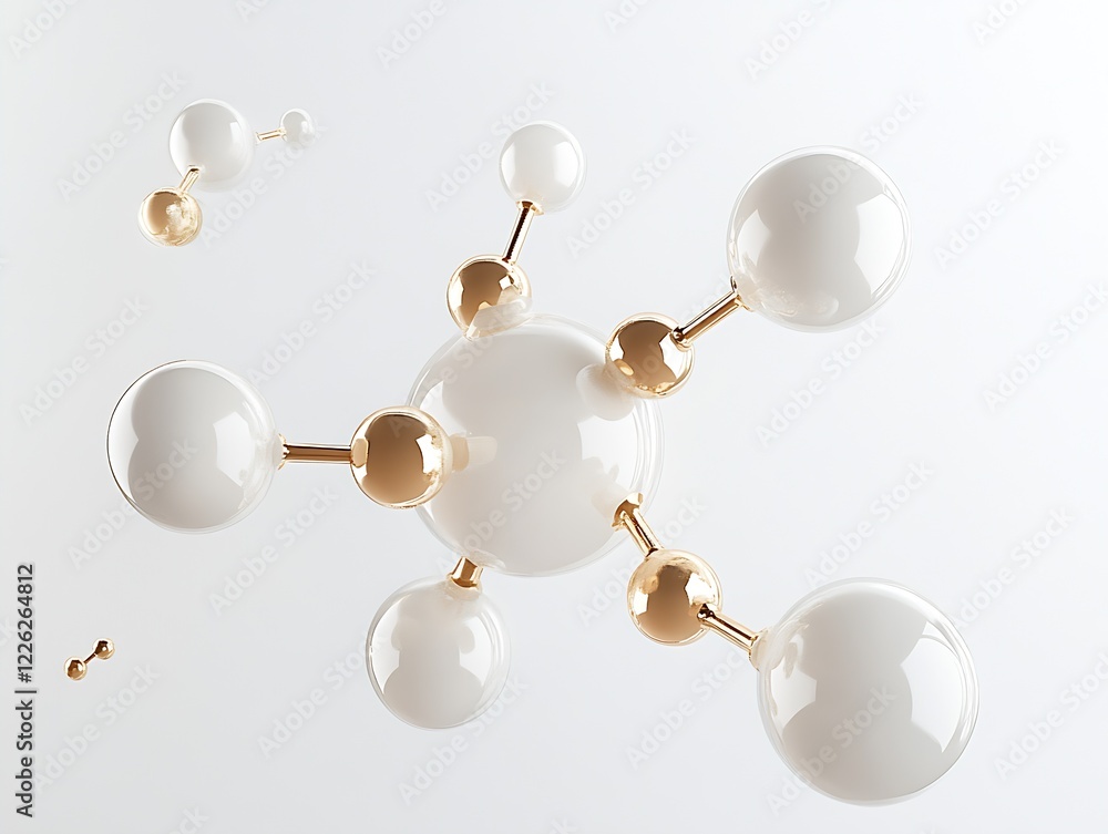 Poster Artistic Conceptualization of Molecular Structures in Gold and White Scheme : Generative AI