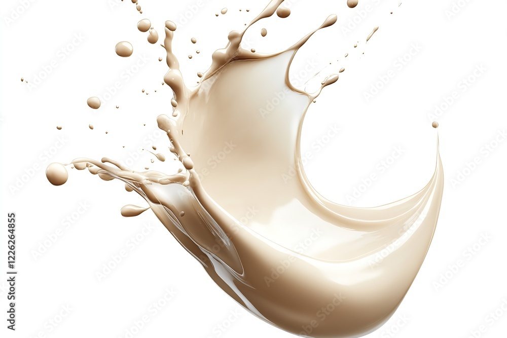 Poster kinetic cream splash displaying explosive motion against white canvas : generative ai
