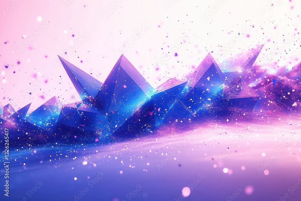 Poster blue abstract background with dynamic triangles and shimmering glass effects