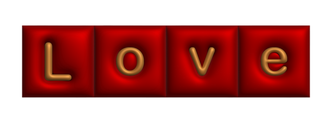 Word love in gold with red background - 3d lettering