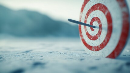 Snowy mountain landscape with arrow hitting target center