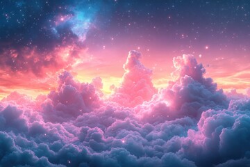 Fototapeta premium Colorful Clouds and Stars in a Dreamy Night Sky Background