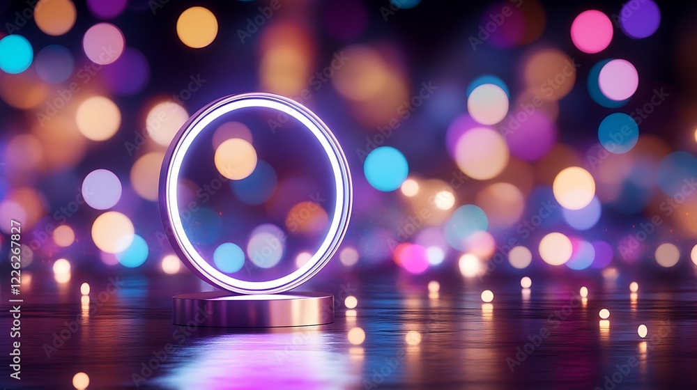 Aufkleber illuminated circle on stand with bokeh background