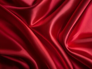 Obraz premium Red silk satin background. Beautiful soft wavy folds on smooth shiny fabric. Anniversary, Christmas, wedding, valentine, event, celebration concept. Red luxury background with copy space for design
