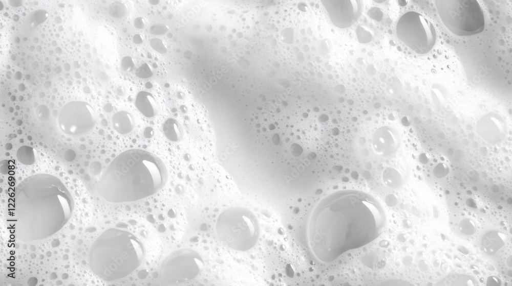 Poster abstract background with numerous round bubbles created by white foam