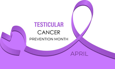 Vector graphic of Testicular Cancer Awareness Month. Purple cancer awareness Realistic ribbon. Design for banner, cards, prints, social media, poster, flyer and background design template.