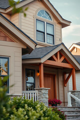 Obraz premium Luxury House Exterior: Modern Home Design and Architecture. Real Estate Photography showcasing a stunning home with a beautiful porch and landscaping.