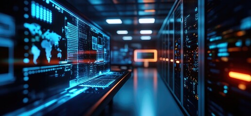 Global data center server room, network security, digital technology