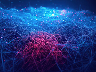 F&uuml;t&uuml;ristik teknoloji manzarası  fiber optik sinir ağı, parlayan mavi devre kartı dijital ağ