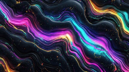 Abstract Neon Wave Painting Cosmic Art