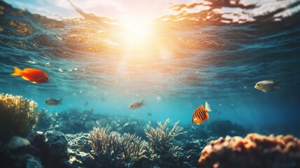 Vibrant Tropical Reef Fish Sunlight Ocean Scene